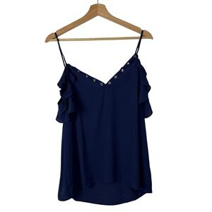 Express Navy Blue V-Neck Short Cold Shoulder Top M